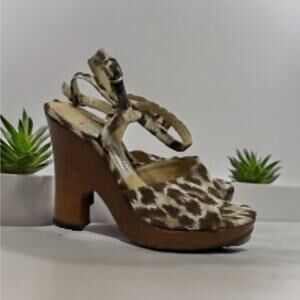 Vtg 90’s AUTHENTIC D&G DOLCE & GABBANA LEOPARD HEELS PLATFORMS WEDGE WOOD 38 7